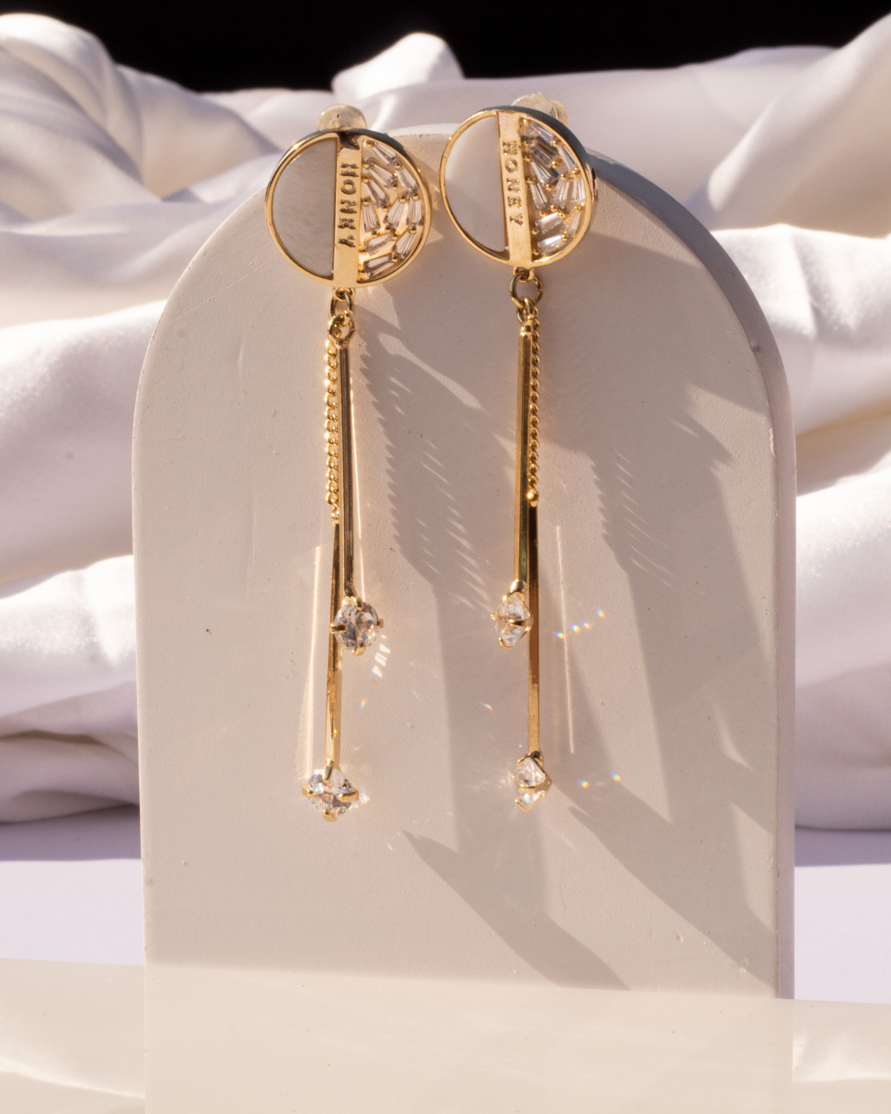 Bliss - Exquisite White & Gold Toned Drop Earrings