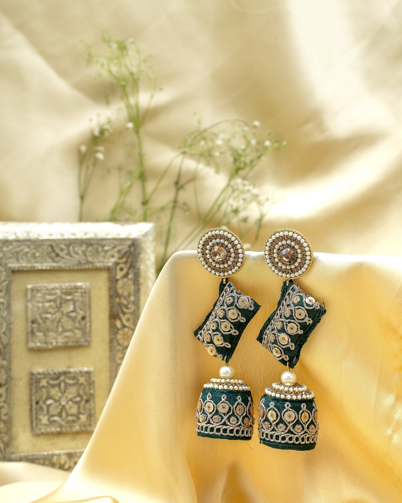 Zainab - Zardosi work Jumkha Earrings